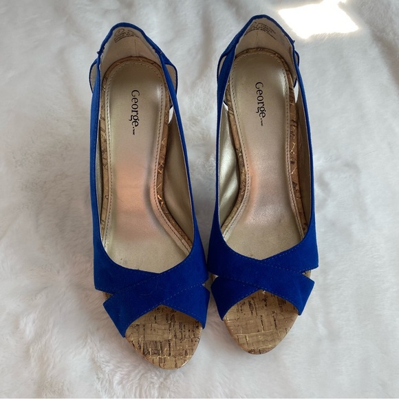 Royal Blue Peep Toe Heels Size 7 - Picture 4 of 9